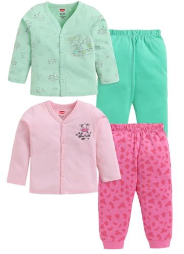 Image of LuvLap Baby Boys & Girls Regular Fit 100% Cotton Half Sleeves Jhabla & Shorts Set Pack of 2