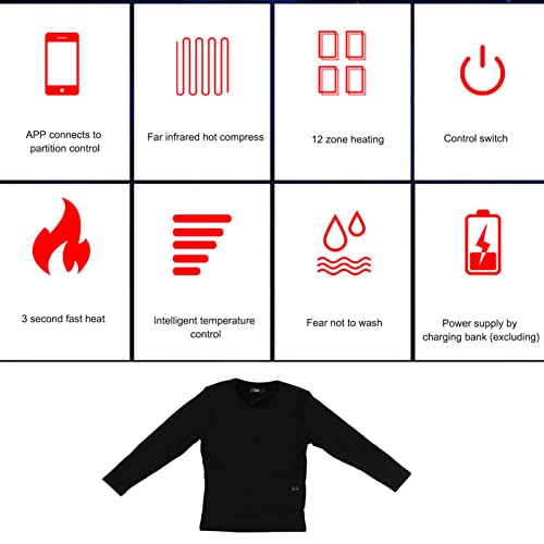 Pilipane Smart Infrared Heated Underwear Top, APP Controlled, Round Neck, 12 Zone Electric Heating for Balanced Warmth(XL)