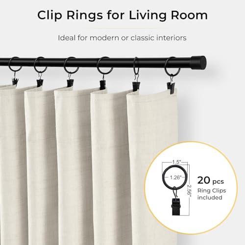 Image of INOVADAY 100% Blackout Curtains for Bedroom, Beige White Black Out Curtains 102 Inch Long, Clip Rings Linen Blackout Drapes, Thermal Insulated Room Darkening for Living Room, 2 Panels - W50xL102