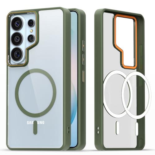 Image of Pikkme Back Cover for Samsung S26 Ultra 5G | Shockproof | Mag-Safe Compatible | Hard Transparent Back | Premium Raised Camera Protection | Bumper Case (Green Mag-Safe)