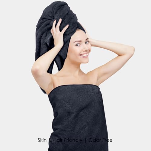 Image of HOUSSE Premium Microfiber Bath Towel - Extra Large 75x150cm Quick Dry Towels for Women Men & Kids | Super Soft Plush 550 GSM | Ultra Absorbent for Home Swimming Sports & Travel (Black)