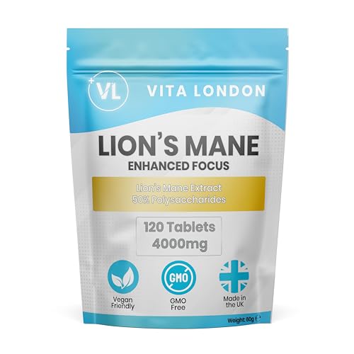 Lions Mane Supplement 4000mg | 2 Month Daily Supply | Lion's Mane Mushroom Tablets High Strength Extract (Not Gummies, Powder or Capsules) | Made in UK, Vegan