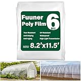 Greenhouse Plastic, Fuuner 6 Mil 8.2 x 11.5ft Clear Greenhouse Plastic Sheeting Heavy Duty, UV Resistant Polyethylene Green House Plastic Film, Greenhouse Cover for Farms, Garden DIY