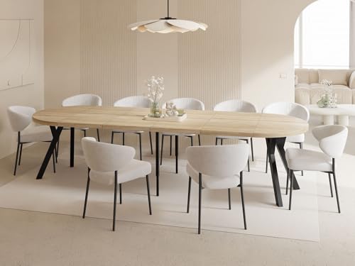 WFL GROUP Table à Manger Ronde Extensible XXL Style Loft – 100 à 300 Cm – Grande Table avec Pieds en Bois Noir – Table Extra Longue pour 5 à 16...