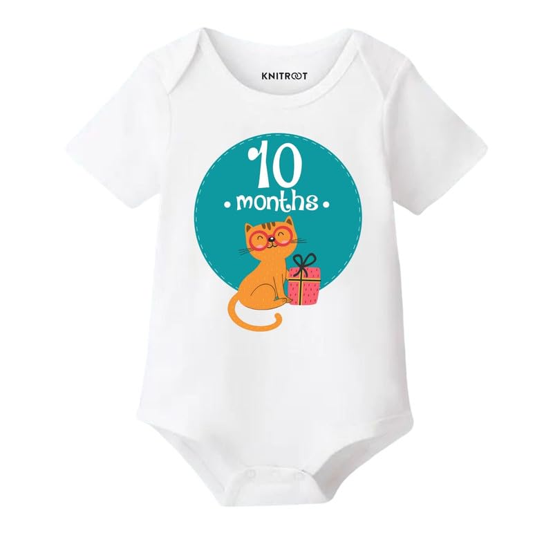Image of KNITROOT Monthly Birthday Special Unisex Baby Romper Half Sleeve White Color