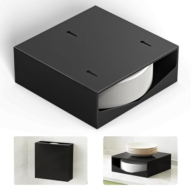 9 Inch 10 Inch Paper Plate Dispenser Under Cabinet Organizer, Paper Plate Holders Wall Mounted, Kitchen Countertop Space Saver, Easy to Relocate for Party, Picnic, RV (Metal, Large, Black)