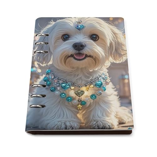 Classeur à anneaux A5 en cuir synthétique élégant avec motif de chien maltais