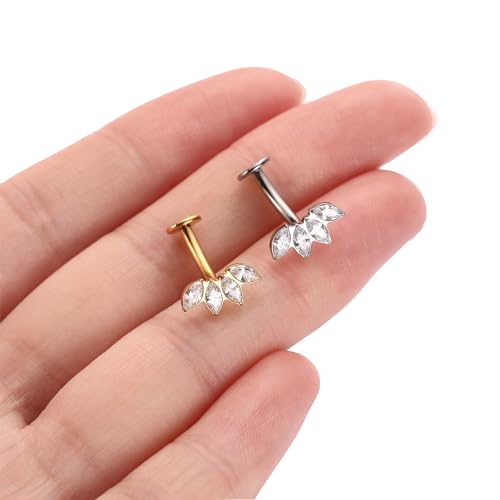 PEAKLINK G23 Titanium Belly Button Jewelry - 14G Flat Bottom Floating Curved Barbell Navel Ring - 8/10/12/14mm Piercing for Women4