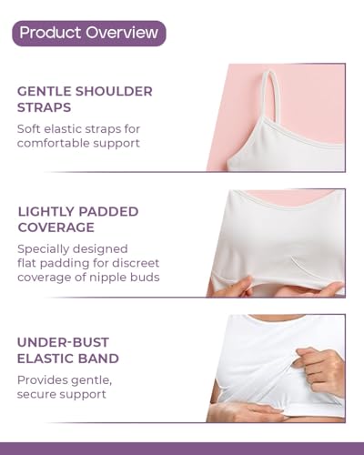Image of Lily Chic Puberty Camisole for Girls | Built-in Light Flat Padding| Stretchy Cotton with Built in Bra | Boosts Confidence in Puberty |Padded Camisole for Teens 10 to 12 Years | Pack of 2