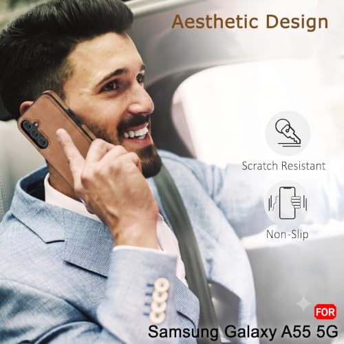 Image of MOBILOVE PU Leather Flexible Shockproof Design Back Case Cover for | Samsung Galaxy A55 5G (Brown)