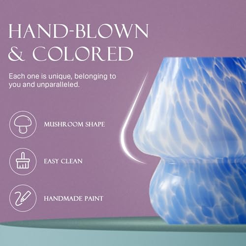 Image of Dawnwake Mushroom Lamp Table Lamp for Bedroom,Small Desk Bedside Lamps for Living Room,Mushroom Decor Cute Mini Modern Mid Century Lamps for Night Stands (Flame Blue)