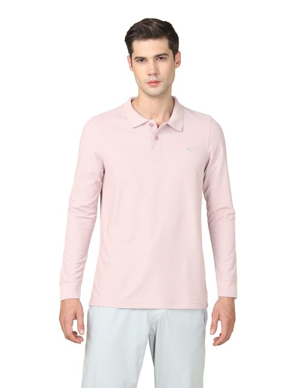 Image of TECHNOSPORT Mens Slim Fit Polyester Active Wear Collar Polo T-Shirt with Long Sleeves for Workout, Sports