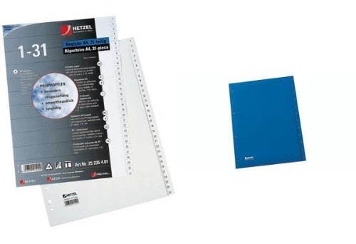 HETZEL Kunststoff-Register, Zahlen, A4, 1-31, PP, blau