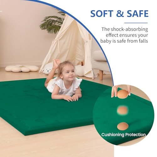 Image of Huloo Sleep Ultra Soft Baby Play Mat for Floor, 1.3 inch Thick Elasti-Foam 65x50 Play Mat for Playpen,Water-Repellent Coral Velvet for Tummy Time, Non-Slip Backing,Safe for Toddlers & Infants(Dark Green)