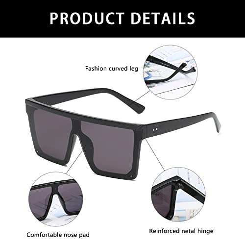 YAMEIZE Square Oversized Sunglasses Women Men - Siamese Flat Top Glasses UV400 Protection Trendy Eyewear Outdoor4