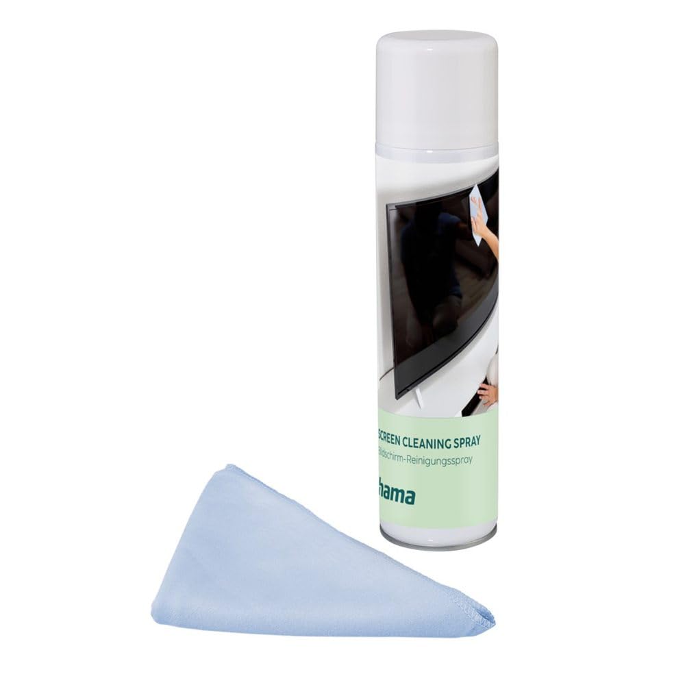 Hama Detergente per schermo, schiuma e panno per la pulizia, 400 ml (detergente per schermo per TV, telefono cellulare, tablet, monitor, LED, OLED, plastica, vetro, metallo, rimuove impronte digitali,
