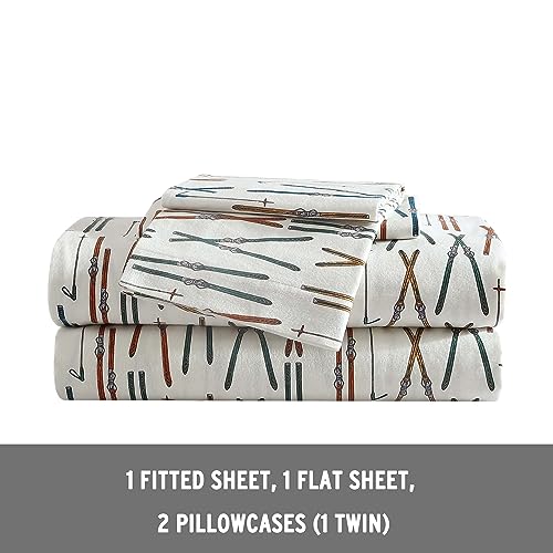 Image of Eddie Bauer - Flannel Sheets Full Size, Anti-Pilling & Wrinkle Resistant Cotton, Touchably Soft for All-Season Comfort - Bed Sheets with Matching Pillowcases & Fitted Sheet (Ski Line White)