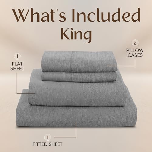 Image of Utopia Bedding King Sheet Set - 4 Piece Bed Sheets for King Size Bed, Soft and Breathable Microfiber, Includes 1 Fitted Sheet, 1 Flat Sheet and 2 Pillowcases (Heather Grey)