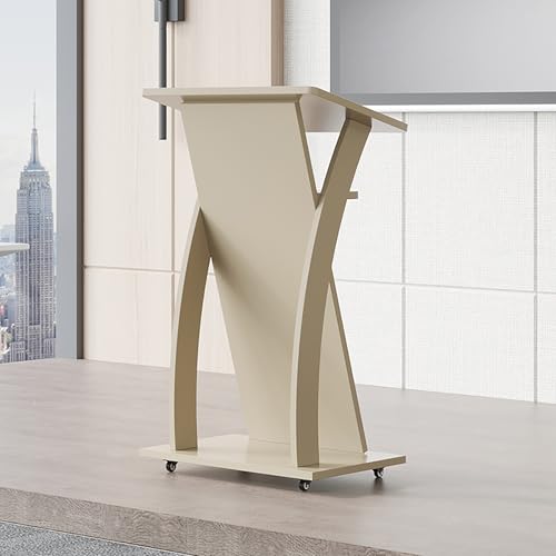 Podio portátil (41 pulgadas) con ruedas - Atril de madera ajustable para iglesias, oficinas, escuelas y conferencias - Mesa de presentación móvil con plataforma de lectura (gris) - Perfecto para