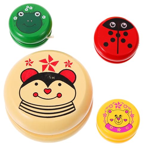 Toddmomy 4pcs Cartoon Wooden Yoyo Fun Educational Yoyo Ball Plaything for Design for Color Recognition and Wrist Strengthening Random Colors Random Color
