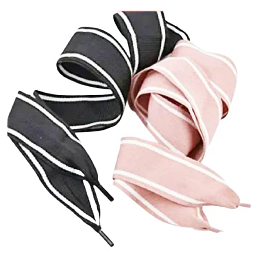 DemodaBlack and Pink Shoelaces[2 Pair] Ribbon Shoe Laces for Shoes Boots