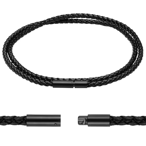Luxeu Lederband für Ketten 3mm Geflochten Lederkette Echtleder Kette Schwarz Lederkette Herren Ohne Anhänger Lederhalsband für Männer und Damen DIY Handwerk (Lang 50cm)