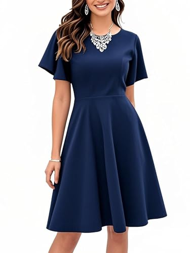 Image of oxiuly Wedding Church Vintage Cocktail Dresses with Pockets Summer Casual Floral Dress for Women Flare376