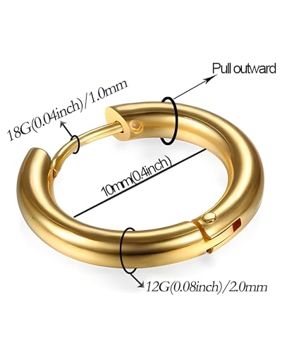 Image of 316L Surgical Stainless Steel Huggie Hoop Earrings 6mm 8mm 10mm 11mm 12mm 14mm Hypoallergenic Earrings Ring Cartilage Helix Lobes Hinge Sleep Earrings for Men Women