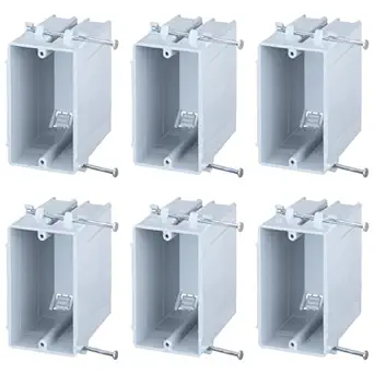 LEONLITE One Gang New Work Electrical Outlet Box, Ultra-deep 22.5 Cubic Inch Device Box, PVC Electrical Junction Box for Switch, GFCI, Step Light, ETL Listed, Gray, Pack of 6