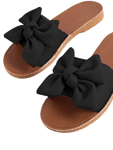Image of Verdusa Women's Bow Flat Sandals Leather Open Toe Flats Summer Vacation Shoes Beach Sandals Outdoor Slippers