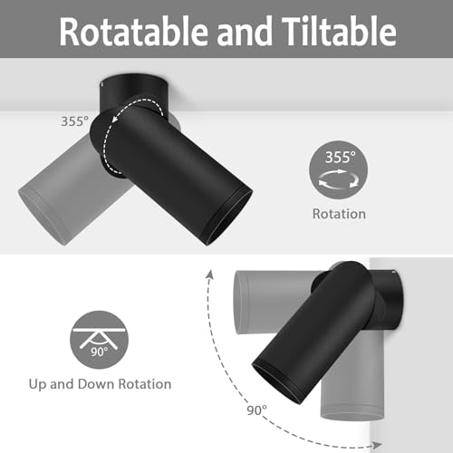 Aufbauspot Schwarz - Schwenkbar Aufbaustrahler mit GU10 Fassung - Aufbauleuchte aus Aluminium Runde Deckenspots Aufputz Spots Verstellbare Deckenstrahler für Wand & Decke, 58 x 150mm,Ohne Leuchtmittel