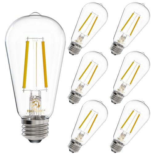 Energetic Edison Light Bulbs 6.5W, Equivalent 60W, Dimmable Vintage LED Light Bulbs, 700LM, Soft White 2700K, ST58 Antique LED Filament Bulbs with 90+ CRI, E26 Medium Base, Clear Glass, Pack of 6