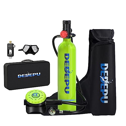 DEDEPU Mini Scuba Tank Kit, DOT Certified Diving Tanks, 1L Portable Dive Tanks, 15-20 Minutes Underwater Air Tanks Kit,Scuba Diving Gear, Portable Dive Lung, Aluminum Scuba Diving Tanks…, 5000A Green