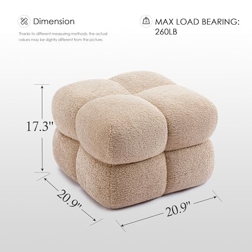 Image of Zesthouse Square Pouf Ottoman Footstool, Modern Backless Vanity Stool for Bedroom, Tan Fuzzy Foot Rest for Couch, Upholstered Tufted Footstool, Sherpa Fabric Ottoman Coffee Table for Living Room