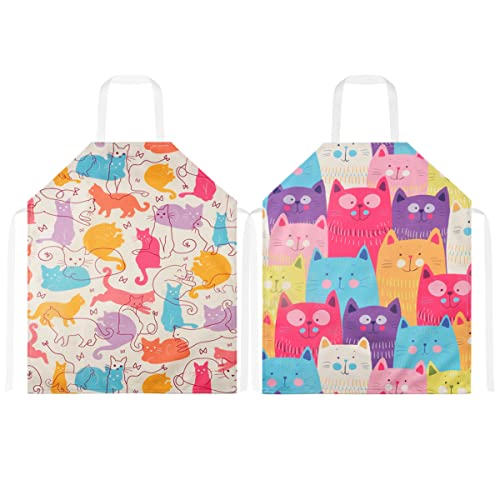 BULANGDE 2 Piezas Delantal Infantil Lino, Delantal Niña Cocina Ajustable Patrón de Caricatura Lavable Delantal para Niños, Delantal Niño para Cocinar Hornear Arte Pintar Jardinería 3-9Años Cover
