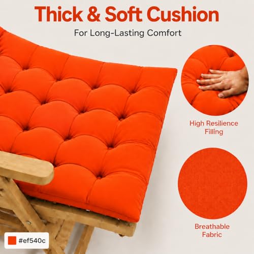 Image of KYNE Rocking Chair Cushion 18 x 50 Inch Thick Tufted Chair Cushion with Backrest and Seat Pad Soft Plush Polyester Filling Non Slip Indoor Outdoor Rocking Chair Replacement Cushion (Orange)