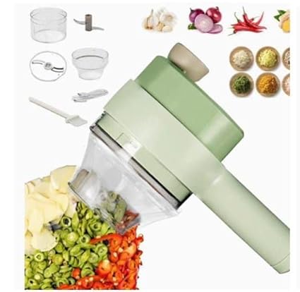 HOMENITY- 4 In 1 Handheld Electric Vegetable Cutter Set Stainless Steel Masher