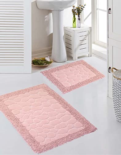 Teppich-Traum Set di Tappeti da Bagno 2 Pezzi Design Pietre Antiscivolo Lavabile – Rosa Größe 50x60cm + 60x100 cm