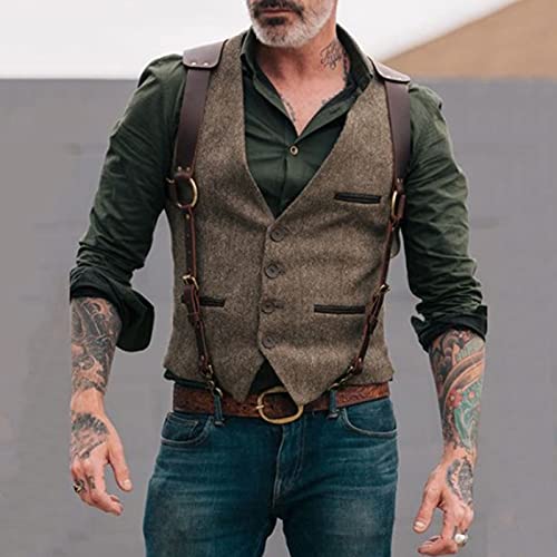 Suit Vest for Men, Men's Autumn And Winter Casual Sleeveless Retro Single-breasted Leather Velvet Suit Vest.2