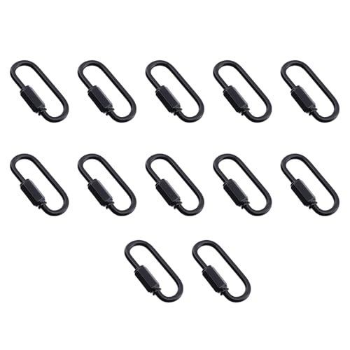 Quluxe Confezione da 12 moschettoni M3.5 neri a maglie rapide resistenti, moschettoni di piccole dimensioni per escursioni, luci da appendere in viaggio