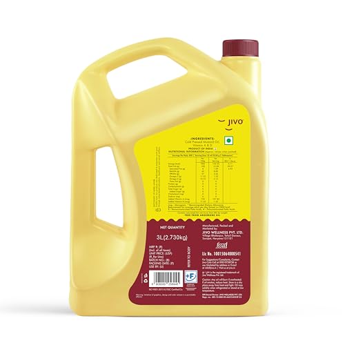 Image of Jivo Premium Cold Pressed Kachi Ghani Mustard Oil, 3 Litre | Contains Omega-3 (ALA) and Vitamin E | Ideal for Cooking, Frying, Pickling & Daily Use
