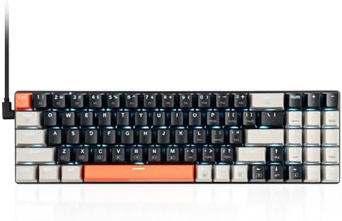 HUO JI USB Mechanical Keyboard Wired with Number Pad, Led Backlit, Blue Switch, Compact 78 Keys for PC/Computer/Laptop Gaming and Office, Black/Grey