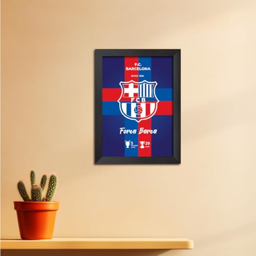 Image of TenorArts Barcelona Poster FCB White Logo Laminated Photo Frame Painting with Matt Finish Black Textures(12 inches x 9inches)