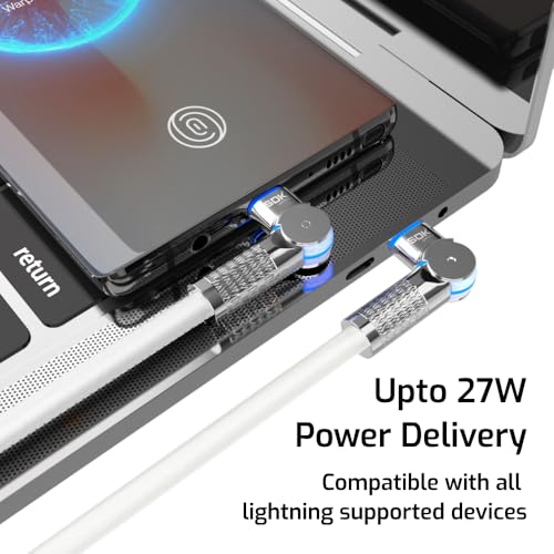 Image of BSDK gaming Rubber Rotational Type C to Lightning Cable, 6Ft /2M, Compatible with iPhone, 27W Fast Charging, Knurled Metal Finish, LED Charging Indicator, Durable Design for Gaming | White