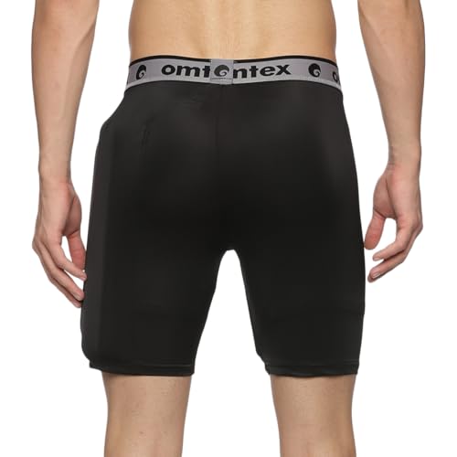 Image of omtex Compression Batting Shorts for Right-Handed Cricketers with Inner Pad - Black