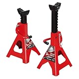 Jack Boss ジャッキスタンド 3t 2個セット 車馬 馬ジャッキ 10段階高さ設定 最低位285mm/最高位425mm リジットラック ウマ スチール製 タイヤ交換 レッド