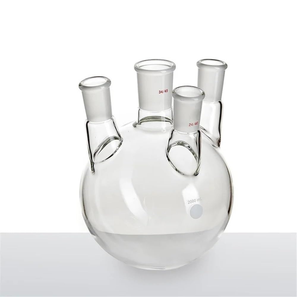 Attrezzature e forniture di laboratorio Bottiglia a quattro colli con angolo piccolo e pareti spesse, 2000 ml, in vetro borosilicato F21