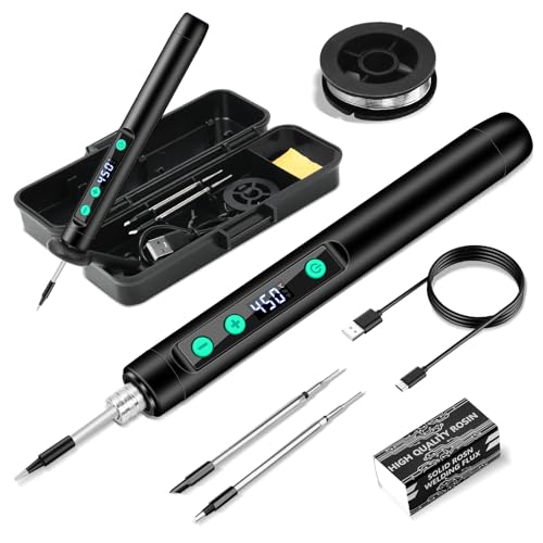 KKMOL Fer à souder sans fil USB-C 180-450 °C – Kit de Soudure Complet Avec Accessoires – Fer à Souder Portable Rechargeable Pour électronique, Circuits...