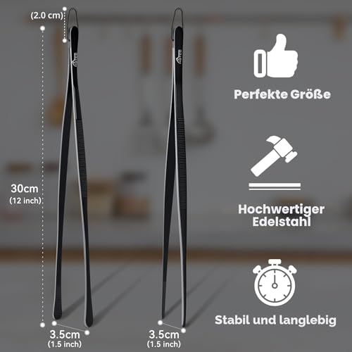 Hotec Edelstahl-Kochpinzette, professionelle Küchenzange zum Kochen, Grillen und Backen, extra lange Lebensmittelpinzette, Set von 2 - 30,5 cm, NZ-B02H 2
