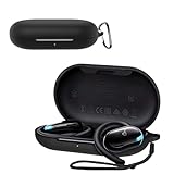 For Anker SoundCore V20iイヤホン 用 ケース シリコン保護ケース【HUKWIMO】カラビナ付き+ストラップ 可視LEDライト ワイヤレス充電対応 全面保護 耐衝撃性 防水 防塵 軽量 キズ防止 落下防止保護 [ブラック 黒]